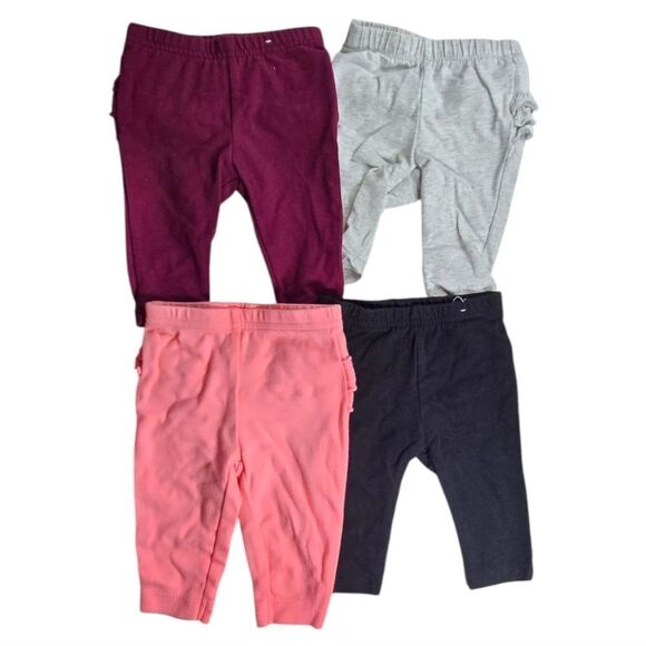Carter's Baby Girl Ruffle Leggings Old Navy 4pc Set Pink Gray Black Maroon Cute - Picture 2 of 4